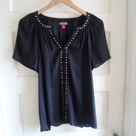 Vince Camuto Black & Silver Stud Embellished Flutter Sleeve Blouse M - Picture 2 of 9